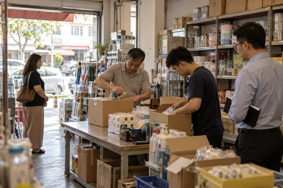顾问观察门店备货、员工协作与取货流程